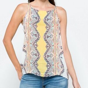 Vibrant Yellow Paisley Women's Halter Top.  Size L NWT!!